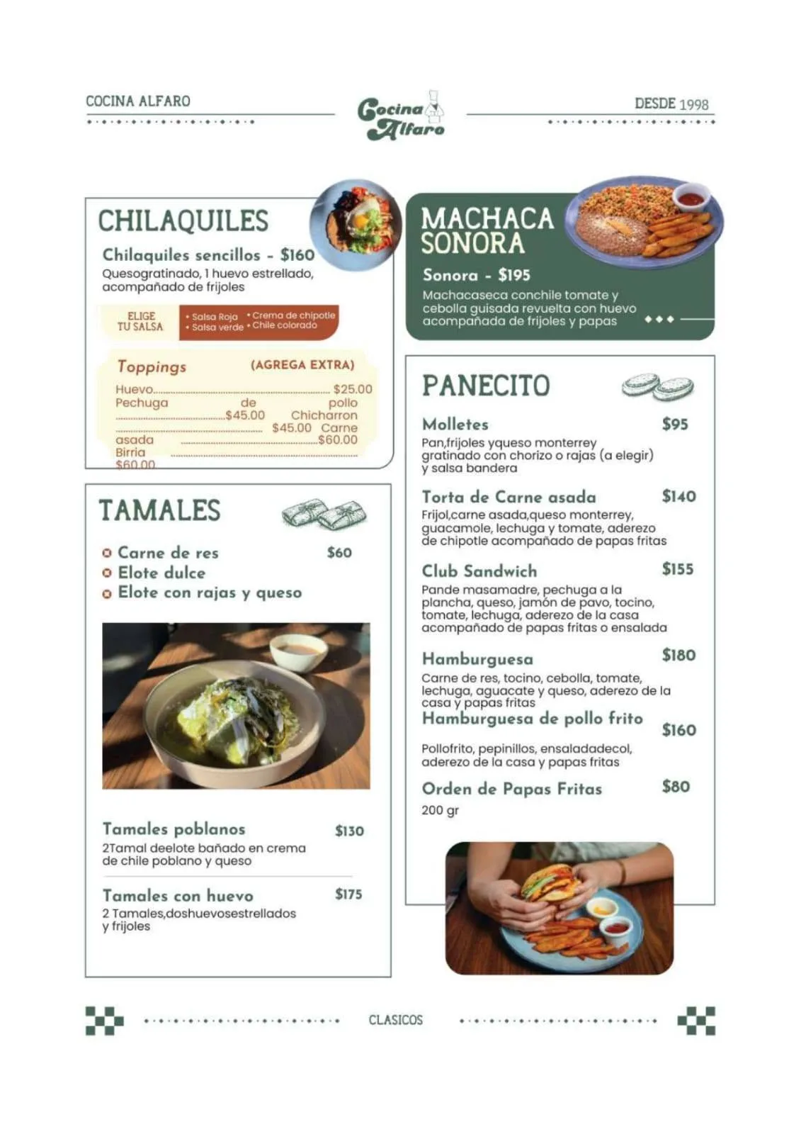 Menú de Cocina Alfaro — tacos, burritos y antojitos mexicanos — Cocina Alfaro