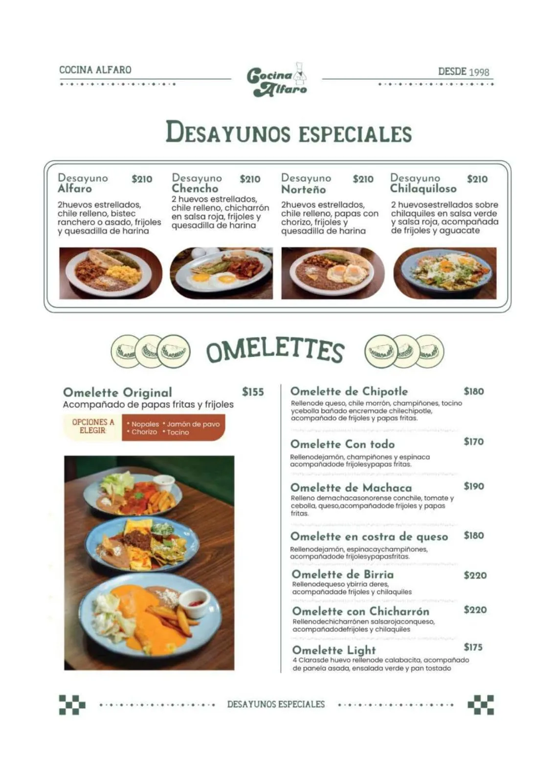 Menú de Cocina Alfaro — menudo, parrilladas y platillos sonorenses — Cocina Alfaro