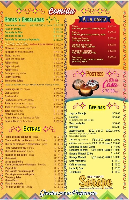 menu de comidas el sarape — Restaurant SARAPE