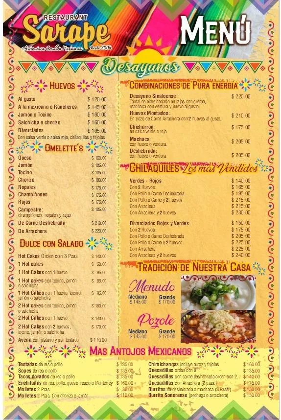 menu de desayunos el sarape — Restaurant SARAPE